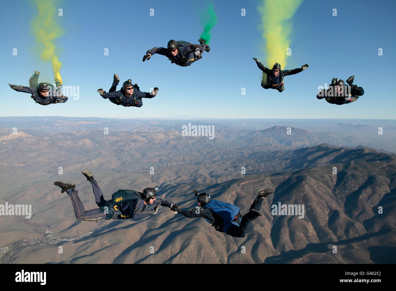 Die US Navy Fallschirm Demo Team. Stockfoto Die US Navy Fallschirm Demo Team. Stockfoto