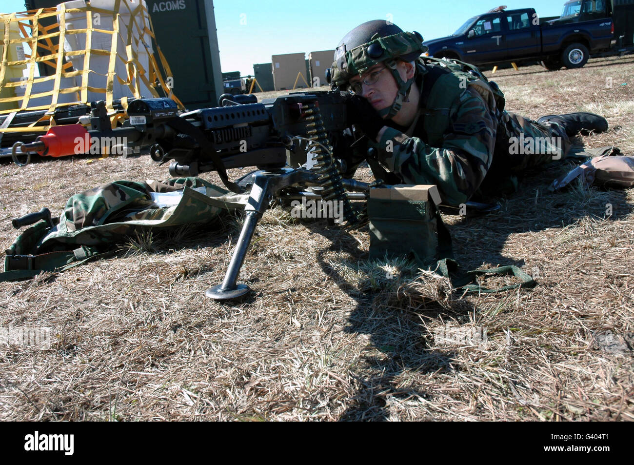 Flieger Uhren über einen Einstiegspunkt für die Steuerung mit einem m-60 Maschinengewehr. Stockfoto