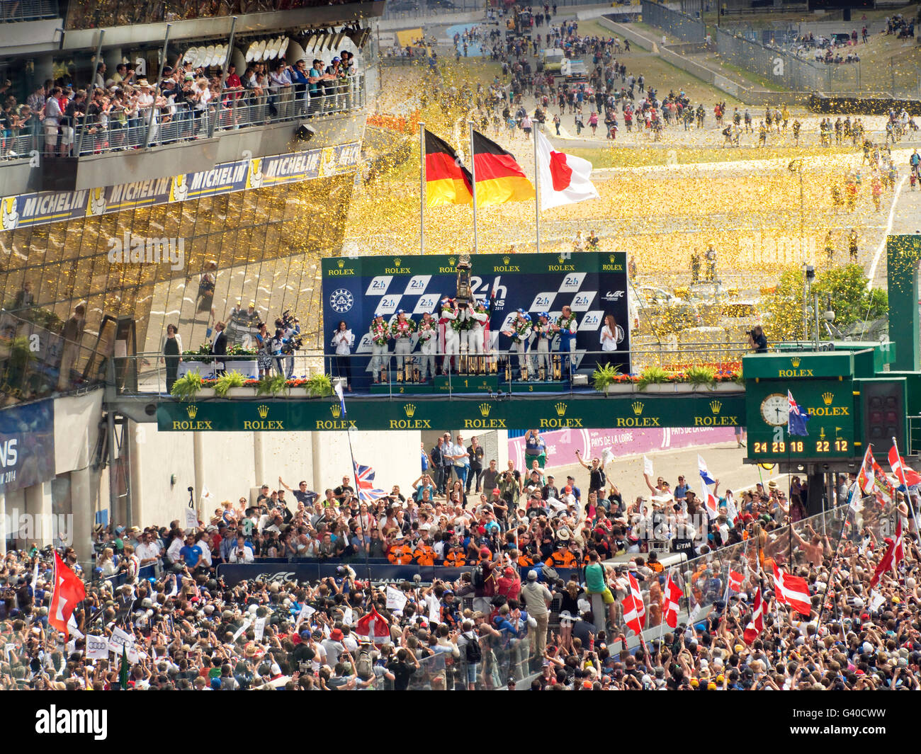 Ende 2014 Le Mans 24 Stunden-Rennen Audi R18 E-Tron Fässler/Lotterer/Fässler Stockfoto