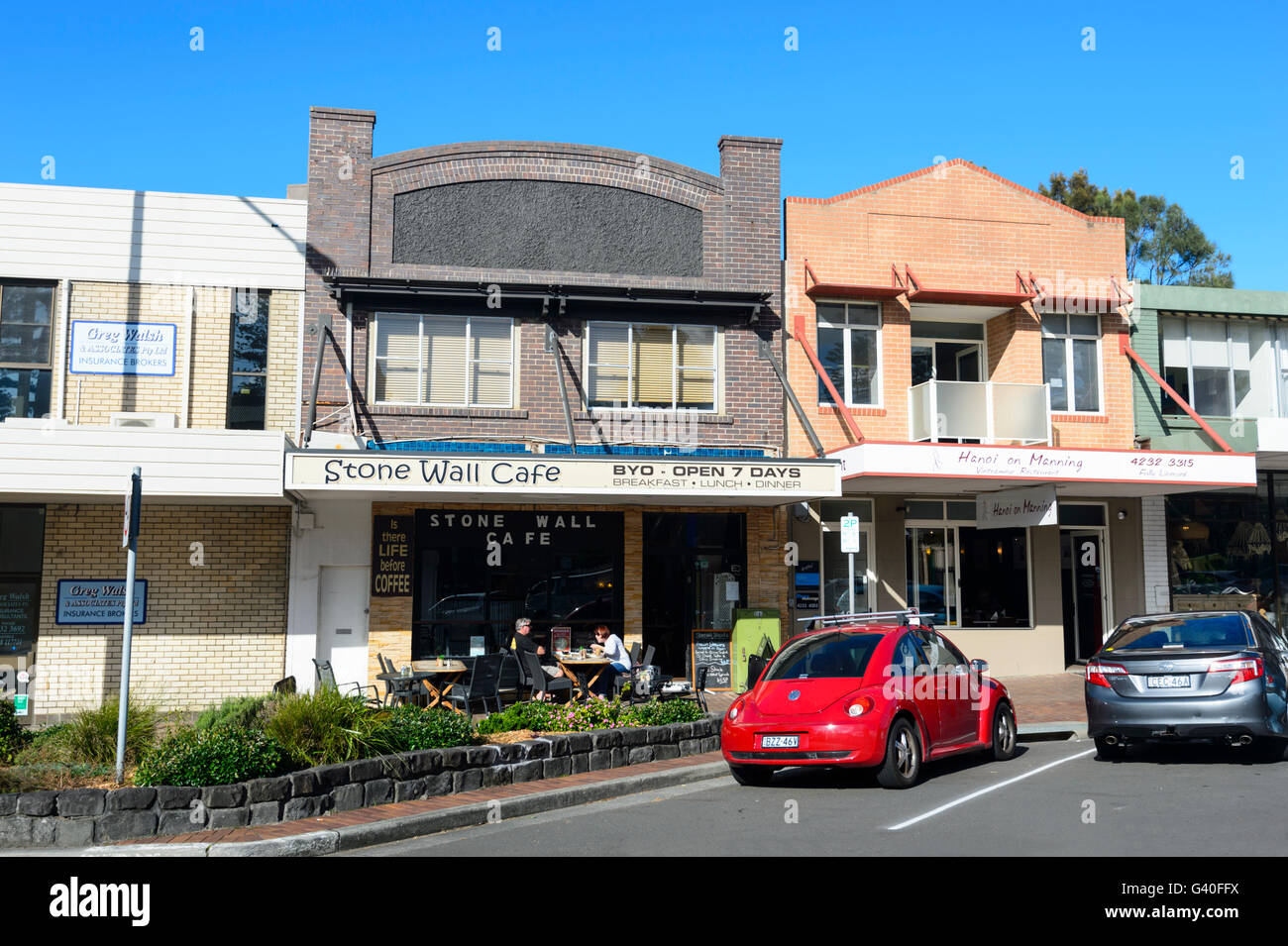 Steinmauer Café, Manning Street, Kiama, Illawarra Coast, New South Wales, Australia, New South Wales, Australien Stockfoto