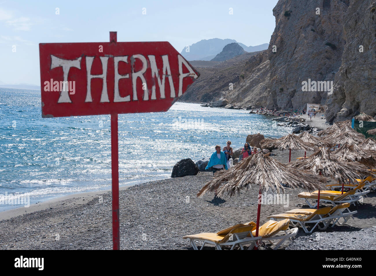 Melden Sie sich Therma Thermalquellen, Therma Beach, Agios Fokas, Kos (Cos), die Dodekanes, Region südliche Ägäis, Griechenland Stockfoto