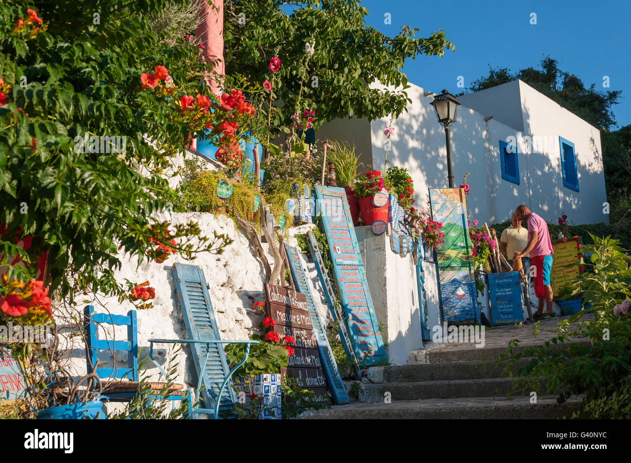Die Wassermühle von Zia Taverne im Hang Dorf Zia, der Dodekanes, Süd Ägäis, Kos (Cos), griechischen Stockfoto