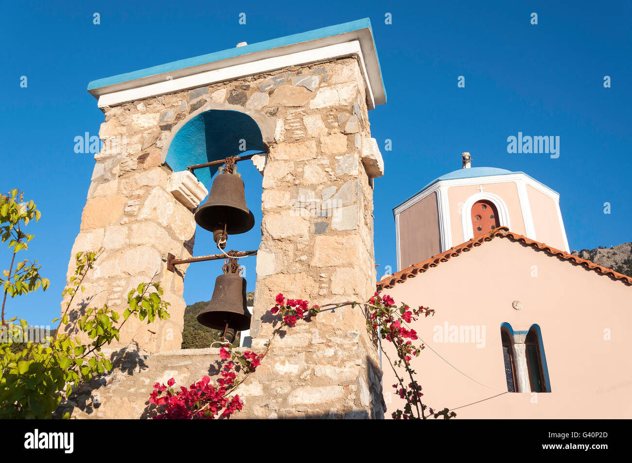 Griechisch-orthodoxe Kirche in Hanglage Dorf Zia, Kos (Cos), die Dodekanes, South Aegean Region, Griechenland Stockfoto