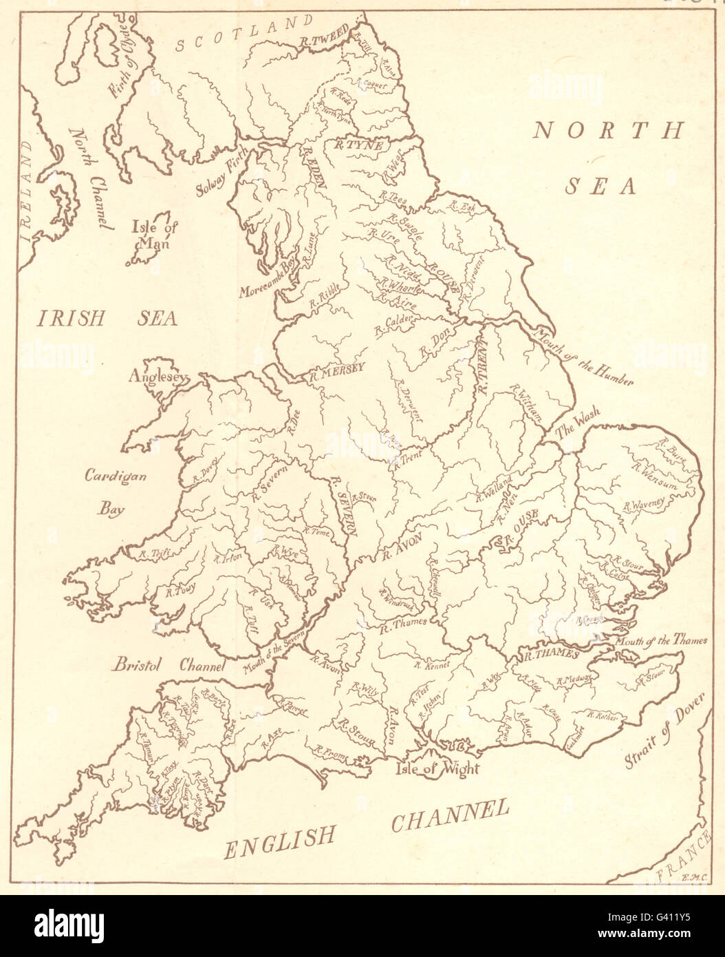 ENGLAND: Skizze Karte Flüsse und Bäche von England, 1908 Stockfotografie -  Alamy