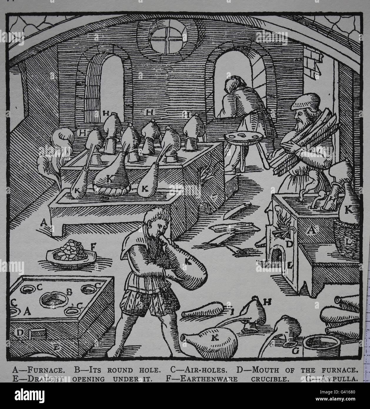 De Re Metallica von Georg Agricola, 1556. Illustration von Buch X. Gold Abschied. Die Trennung des Goldes von Silber. "Agua Valente Stockfoto