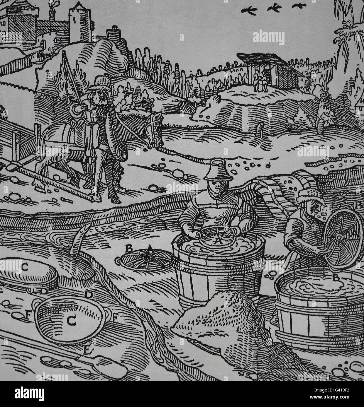 Georg Agricola (1494-1555). Buch De Re Metallica, 1556. Buch VIII. Extrahieren Sie die Metalle. Kupferstich von Basilius Weffring. A.Baske Stockfoto