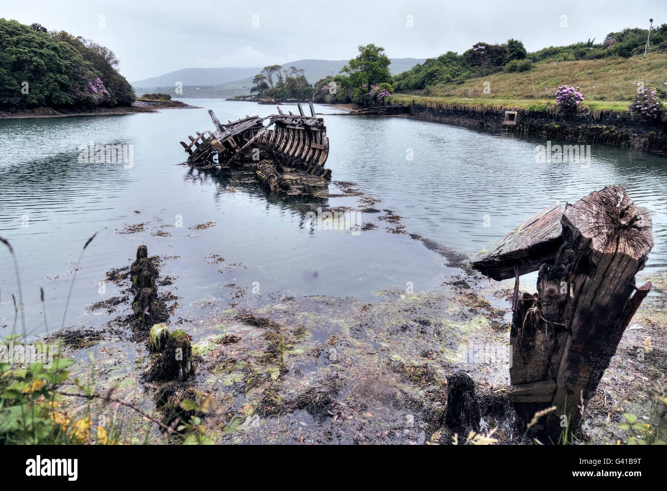 Schiffswrack am Puxley Mansion, Beara Halbinsel, County Cork, Irland Stockfoto