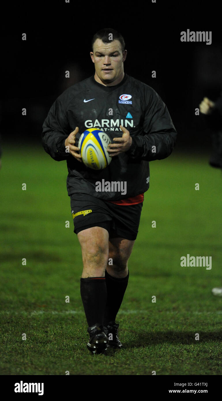 Rugby-Union Aviva A-League - Sarazenen Sturm V Wespen - Woollams Spielfelder Stockfoto