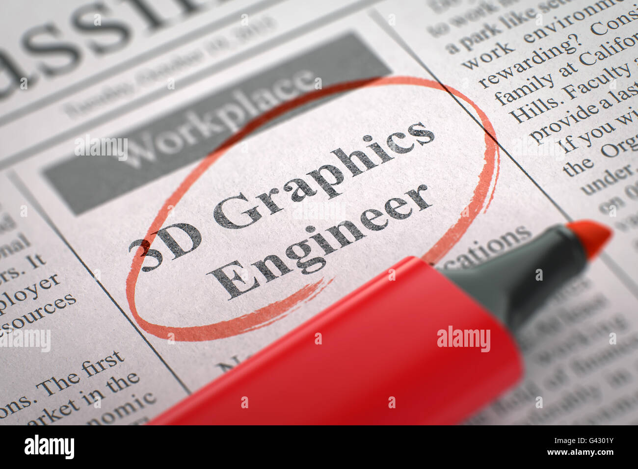 Job Opening 3D-Grafik Ingenieur. Stockfoto