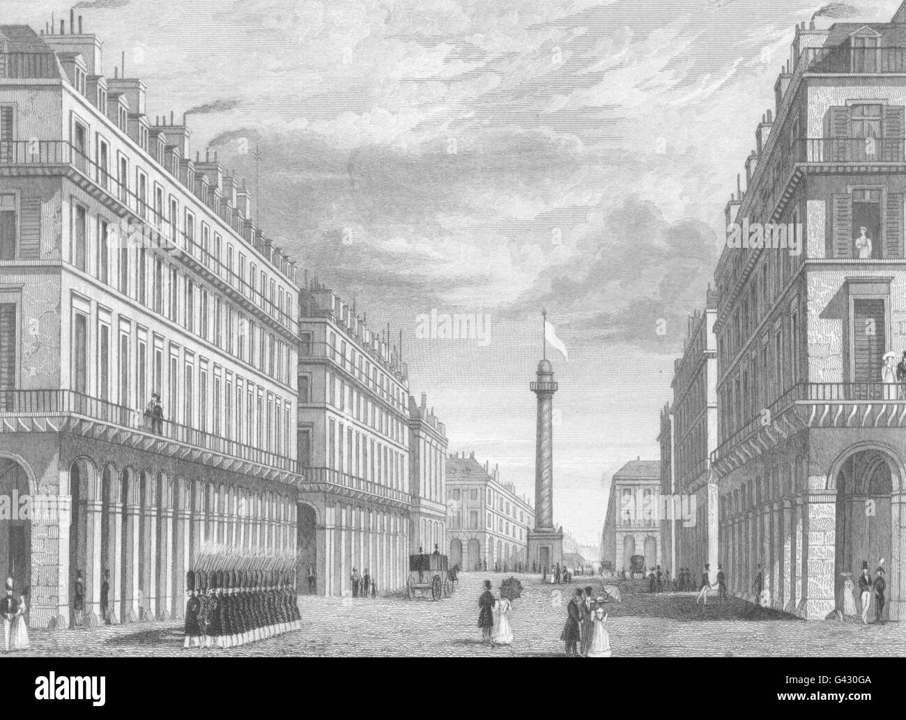 Italien: Rue Castiglione (Que Donne Vers la Place Vendômē), antique print 1831 Stockfoto