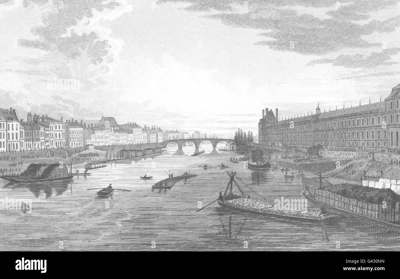 PARIS: Anzeigen von der Pont des Arts, antike print 1831 Stockfoto