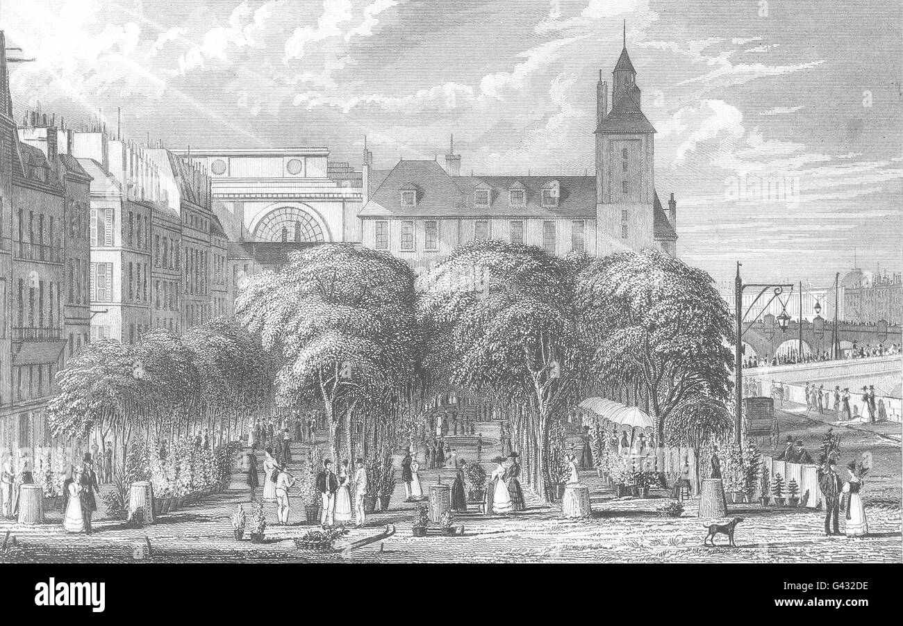 PARIS: Marché Aux Fleurs, antikes print 1831 Stockfoto