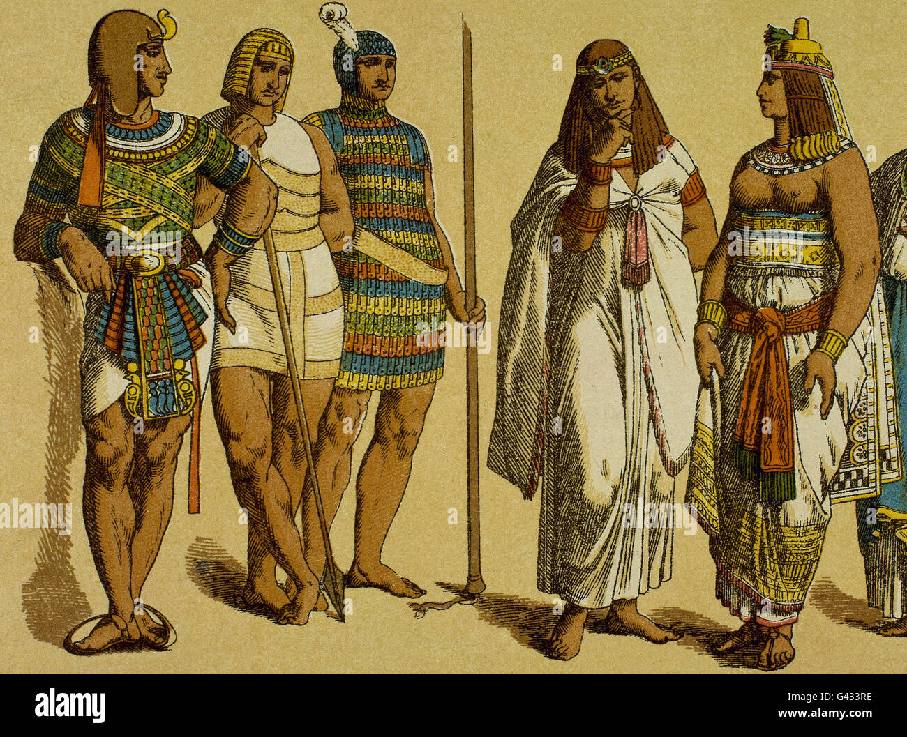 Ägypten. Pharao mit Krieg Kleidung umgeben von adeligen Frauen. Stockfoto