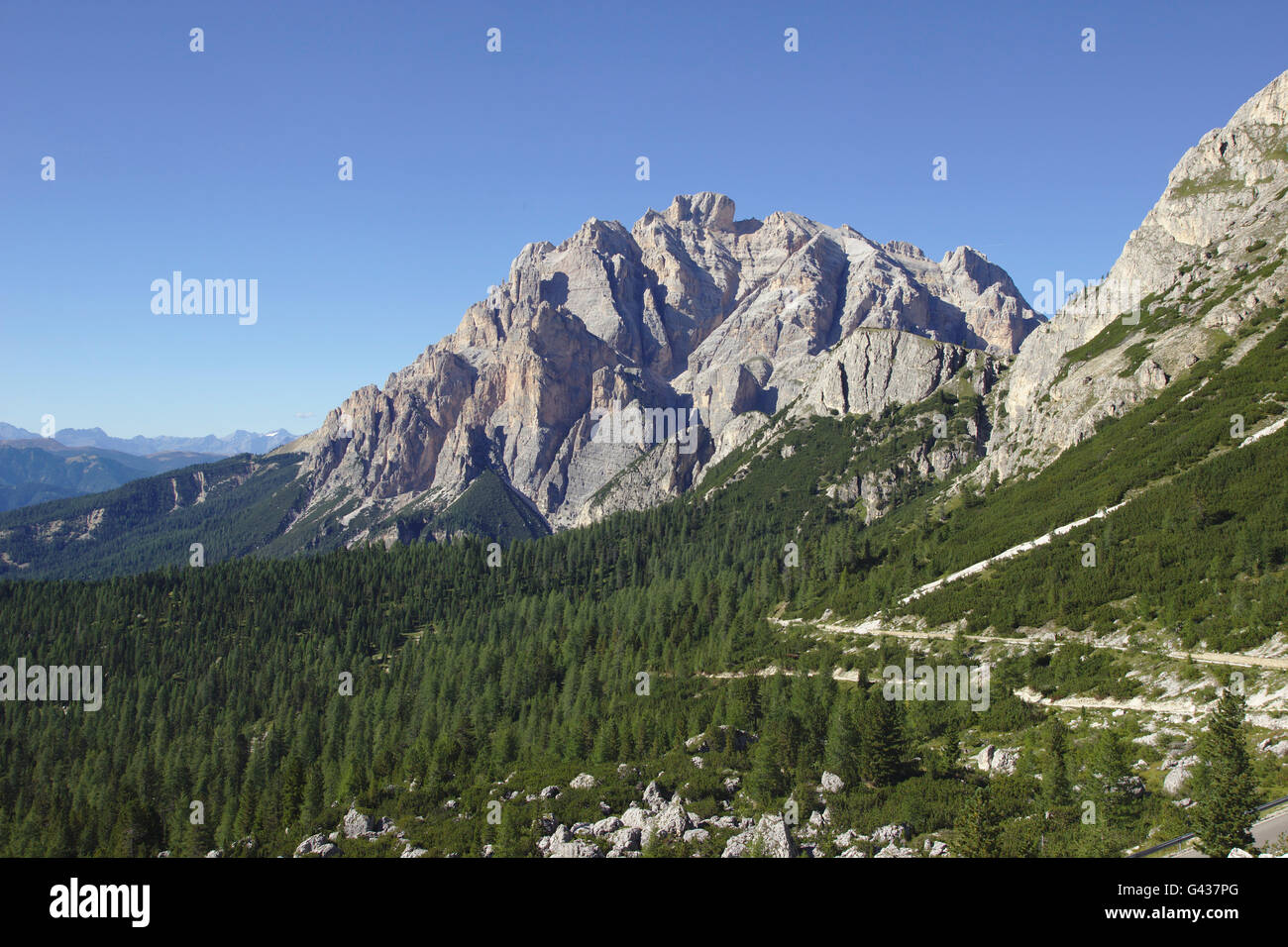 Piz des Cunturines vom Valparola Pass, Dolomiten, Italien Stockfoto