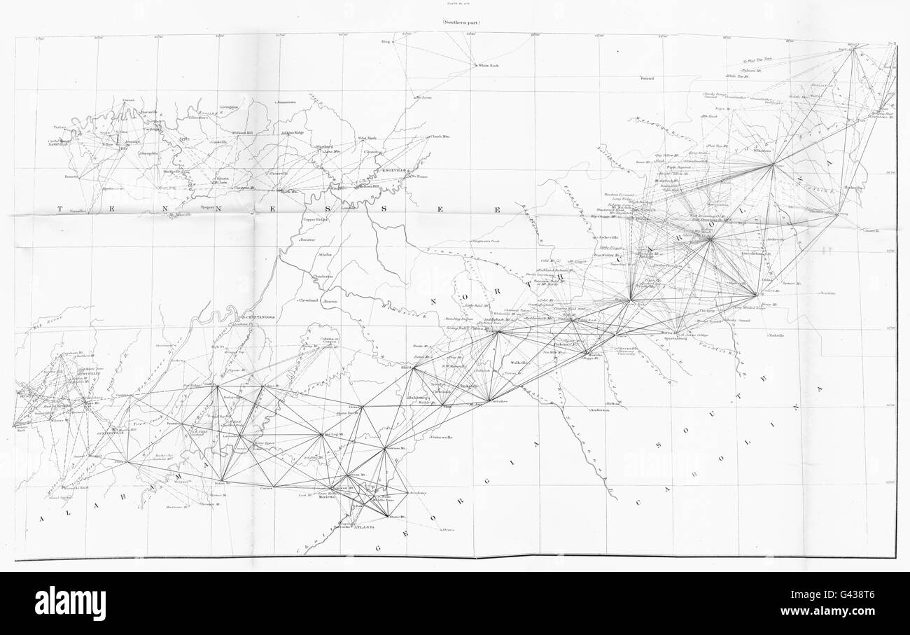 TENNESSEE NORTH SOUTH CAROLINA Georgien: USCGS Triangulation, 1881 Antike Landkarte Stockfoto