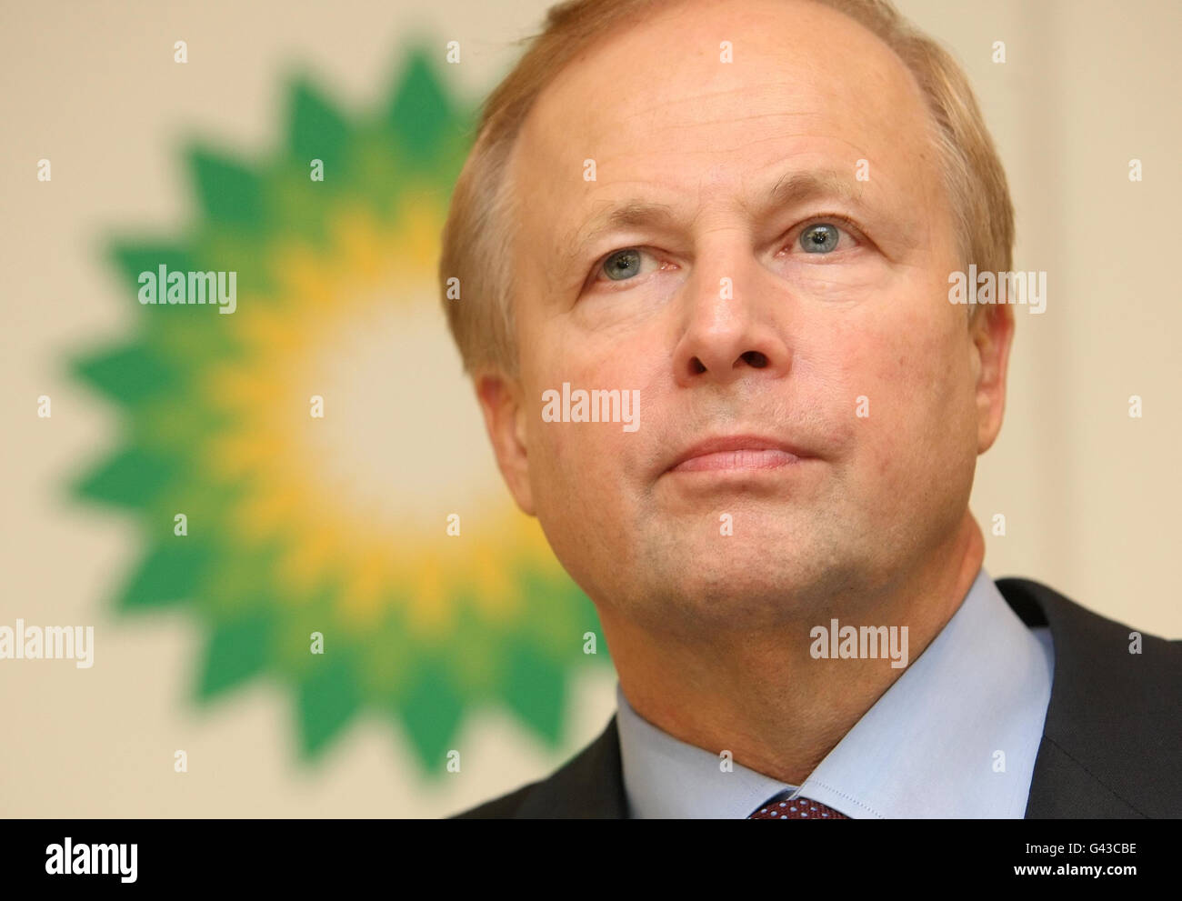 Bob Dudley, Chief Executive der BP Group, bei einer Pressekonferenz zur Bekanntgabe der vierteljährlichen Handelsergebnisse von BP am BP-Hauptsitz in St. James's, im Zentrum von London. Stockfoto