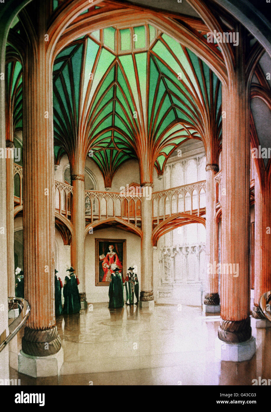 Der Eindruck eines Künstlers vom Octagon-Vorraum im Schloss Windsor, wo nach einem Brandschaden eine Restaurierung durchgeführt wird. Stockfoto