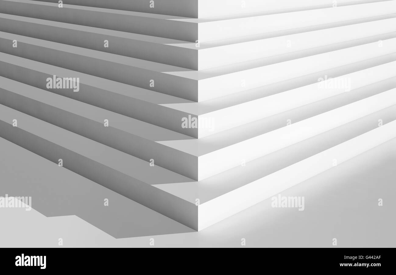 Abstrakte digitale geometrischen Hintergrund, Ecke eine leere weiße Treppe, 3d illustration Stockfoto