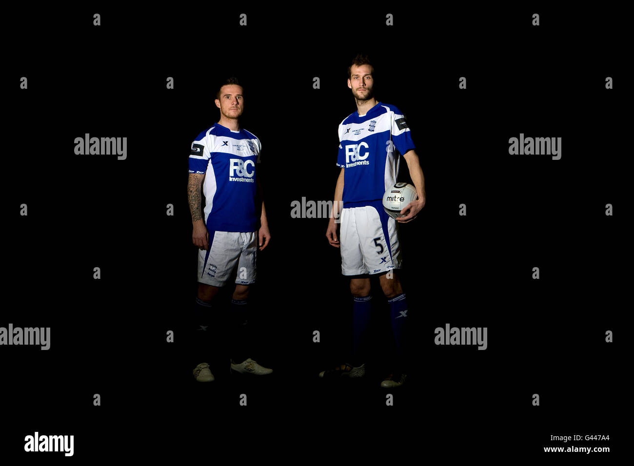 Fußball - Carling Cup Final Preview - Birmingham City Photocall. Barry Ferguson und Roger Johnson von Birmingham City (r) Stockfoto