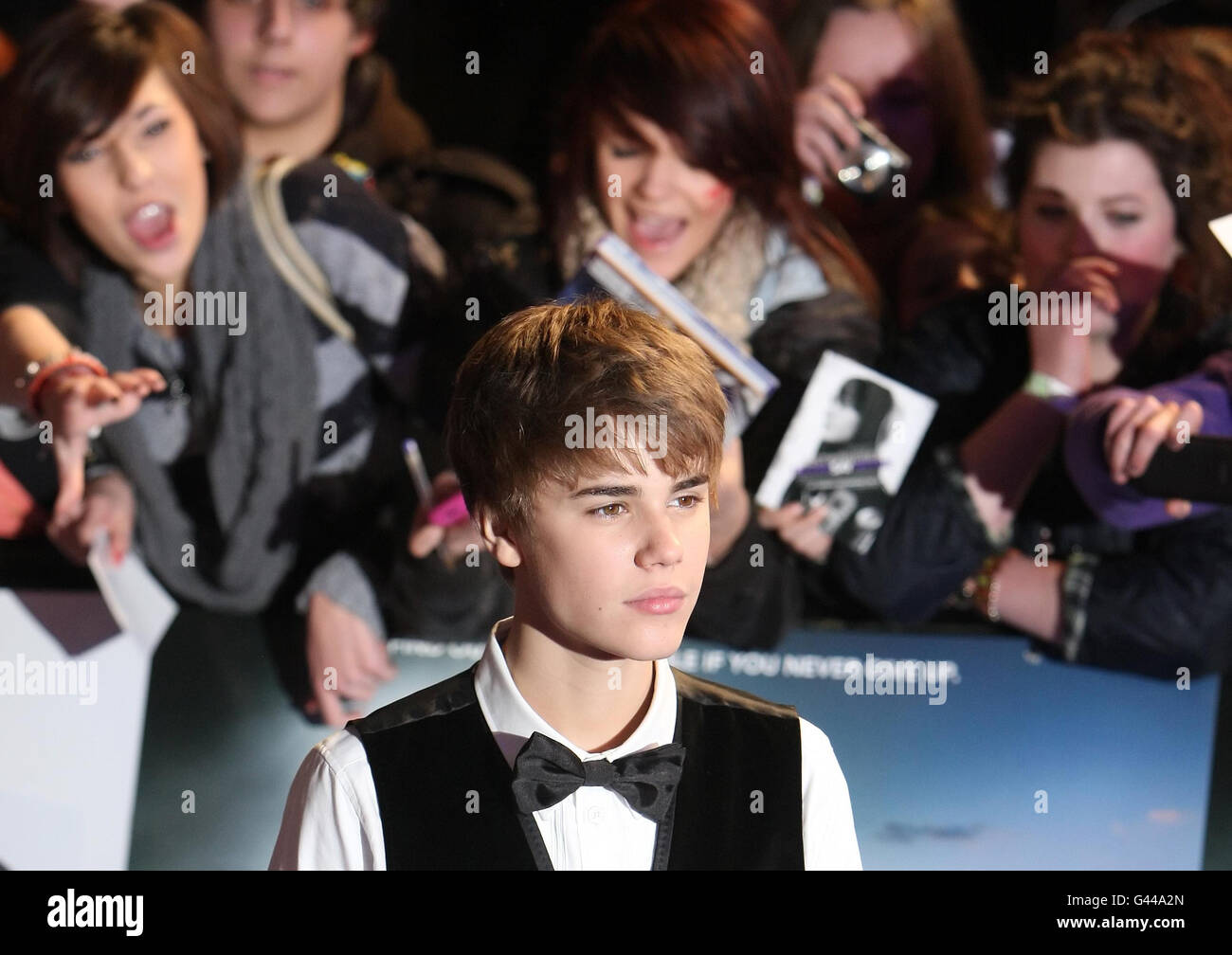 Justin Bieber bei der Europa-Premiere von Justin Bieber : Never Say Never, im Cineworld O2 in der O2 Arena, London. Stockfoto