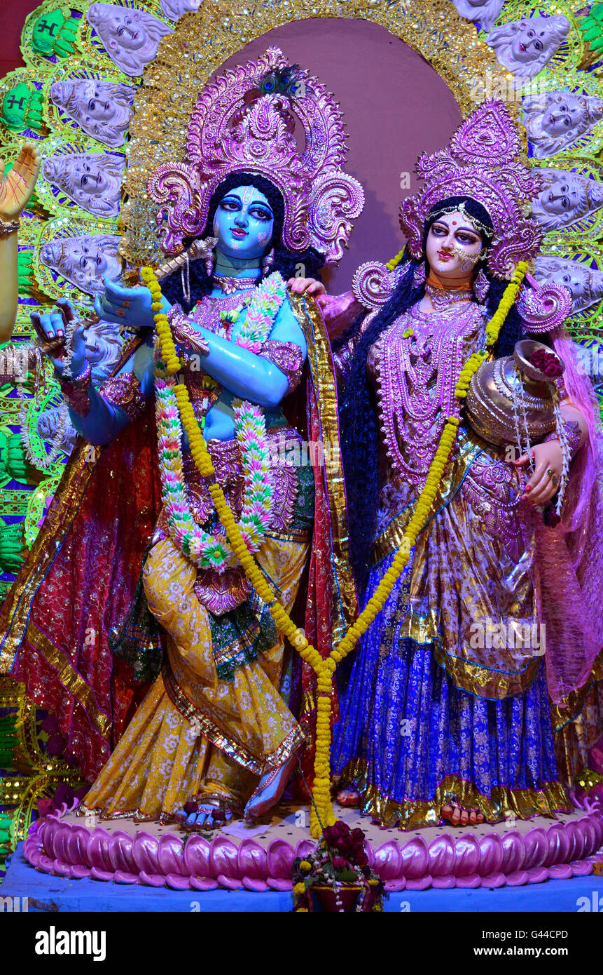 Lord Krishna und Radha, Janmastami feiern Geburtstag von Lord Krishna, Gott der Liebe, Kolkata, Westbengalen, Indien Stockfoto