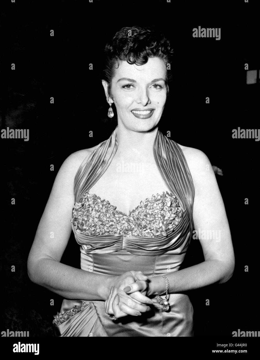 Die amerikanische Schauspielerin Jane Russell besuchte einen Empfang im Empire Theatre, Leicester Square, London. Stockfoto