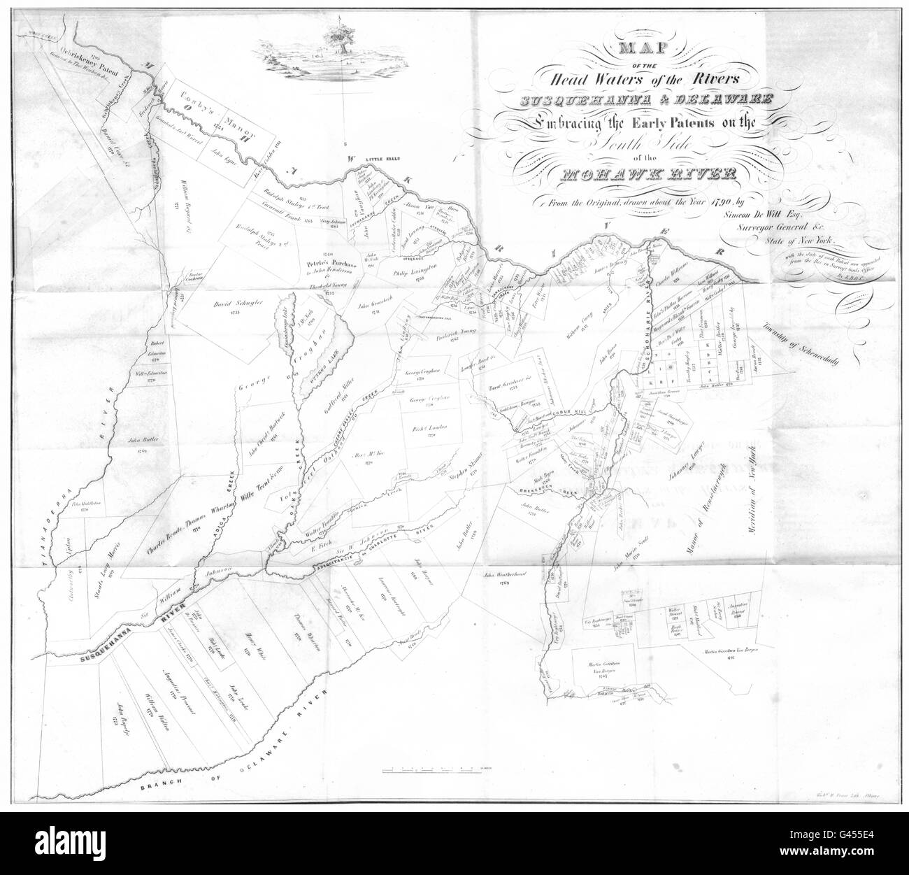 NEW YORK STATE: Mohawk Susquehanna & Delaware Flüsse. Little Falls, 1849-Karte Stockfoto