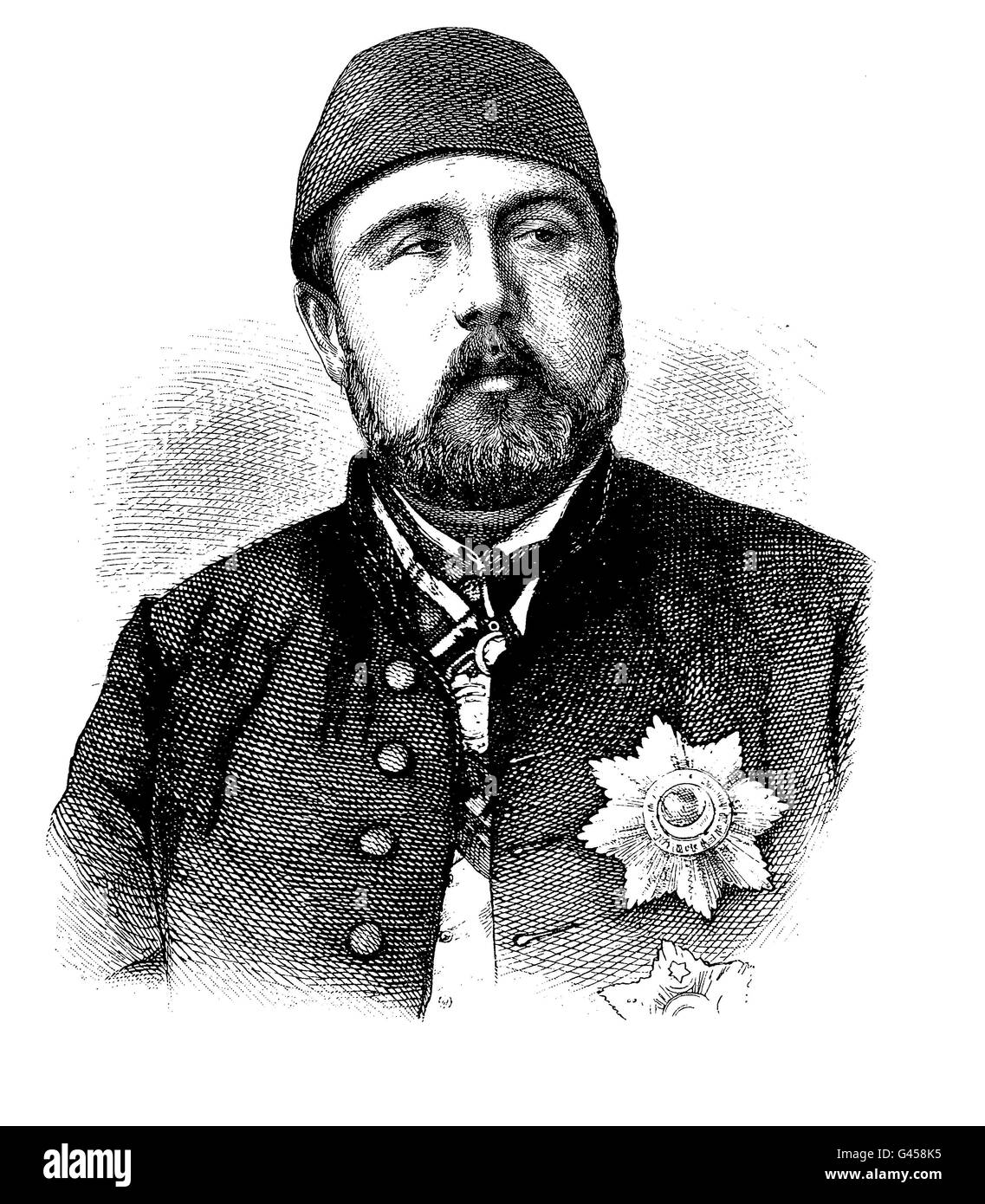 Ismail der prächtige, Ismail Pascha Gravur Porträt Stockfoto