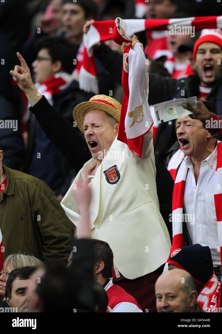 Fußball - Carling Cup - Finale - Arsenal gegen Birmingham City - Wembley Stadium. Arsenal-Fan John Lydon (aka Johnny Rotten) auf den Tribünen Stockfoto