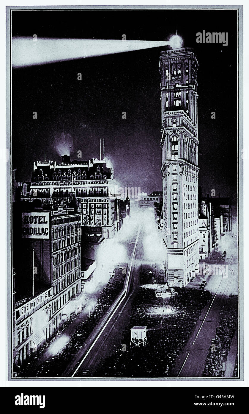 Alte Abbildung: New York-Panorama bei Nacht mit dem Flatiron Building Stockfoto