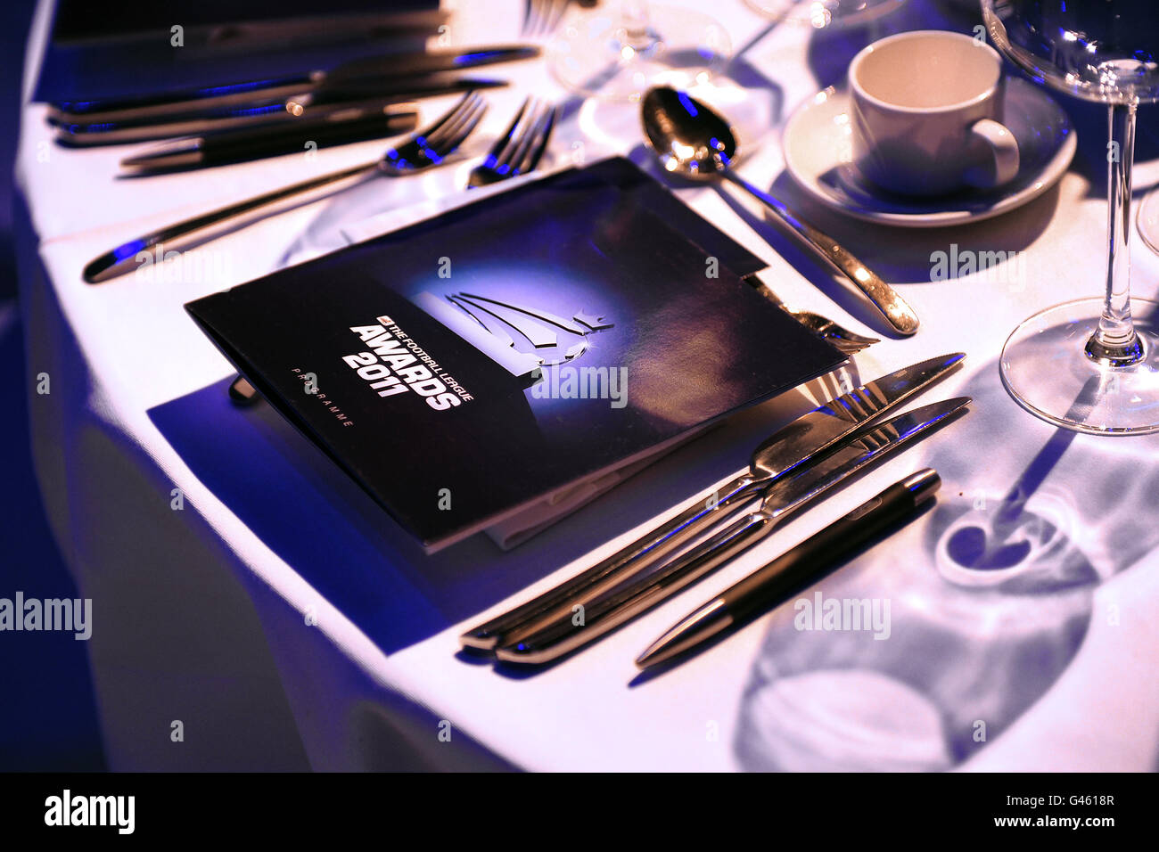 Fußball - Football League Awards 2011 - London. Gesamtansicht eines Programms auf einem Tisch in der Brauerei vor den Football League Awards 2011 Stockfoto