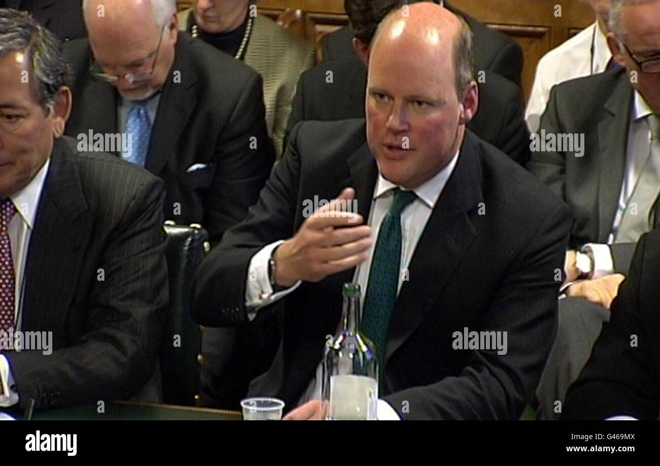 RBS-Chef Stephen Hester wird vom Commons Public Accounts Committee im britischen Unterhaus, London, gegrillt, inmitten der anhaltenden Wut über riesige Boni und Beschränkungen bei der Kreditvergabe an Unternehmen. Stockfoto