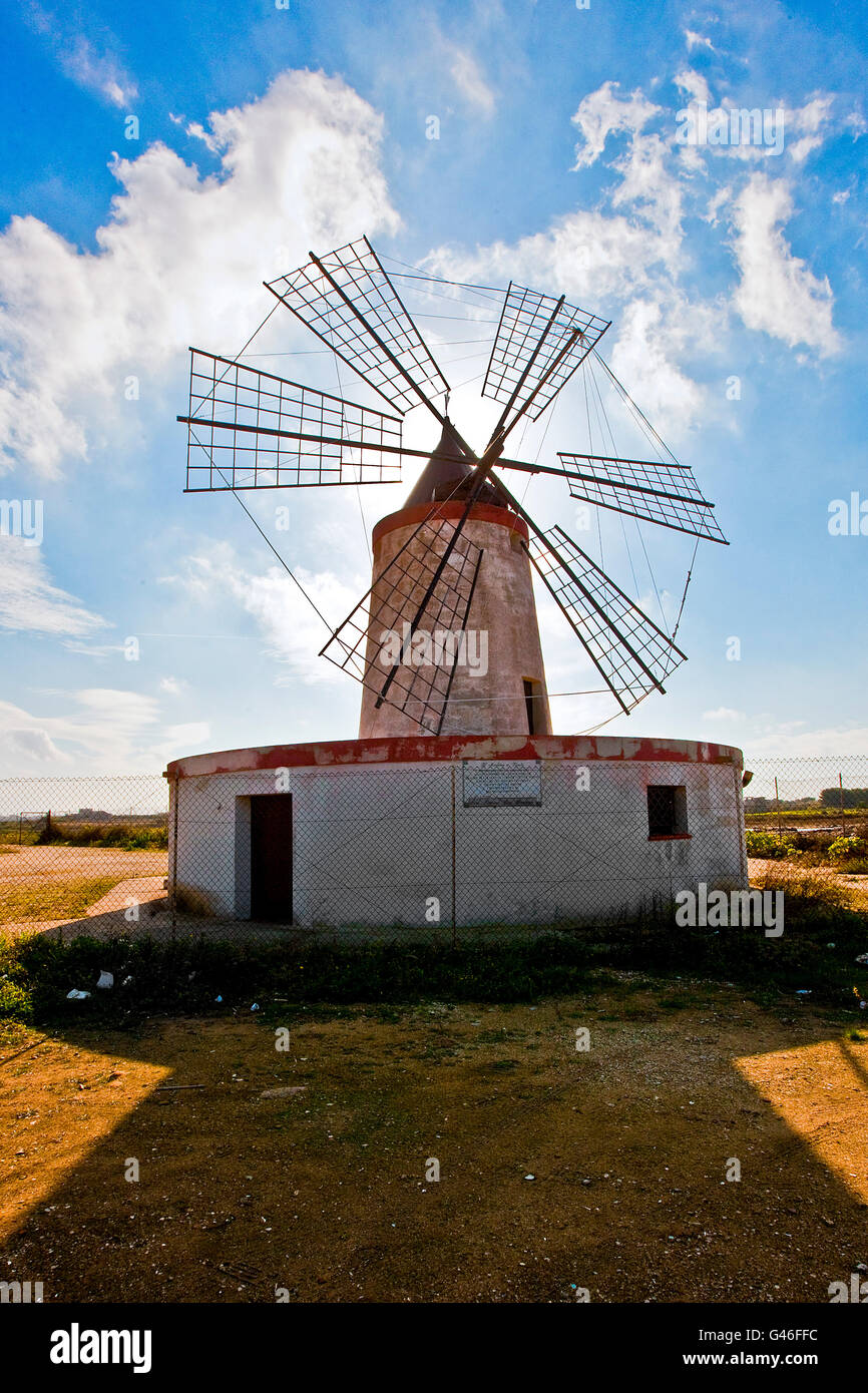 Mulino einen Vento, Windmühle, Trapani Sizilien, Italien, Mittelmeer, Stockfoto