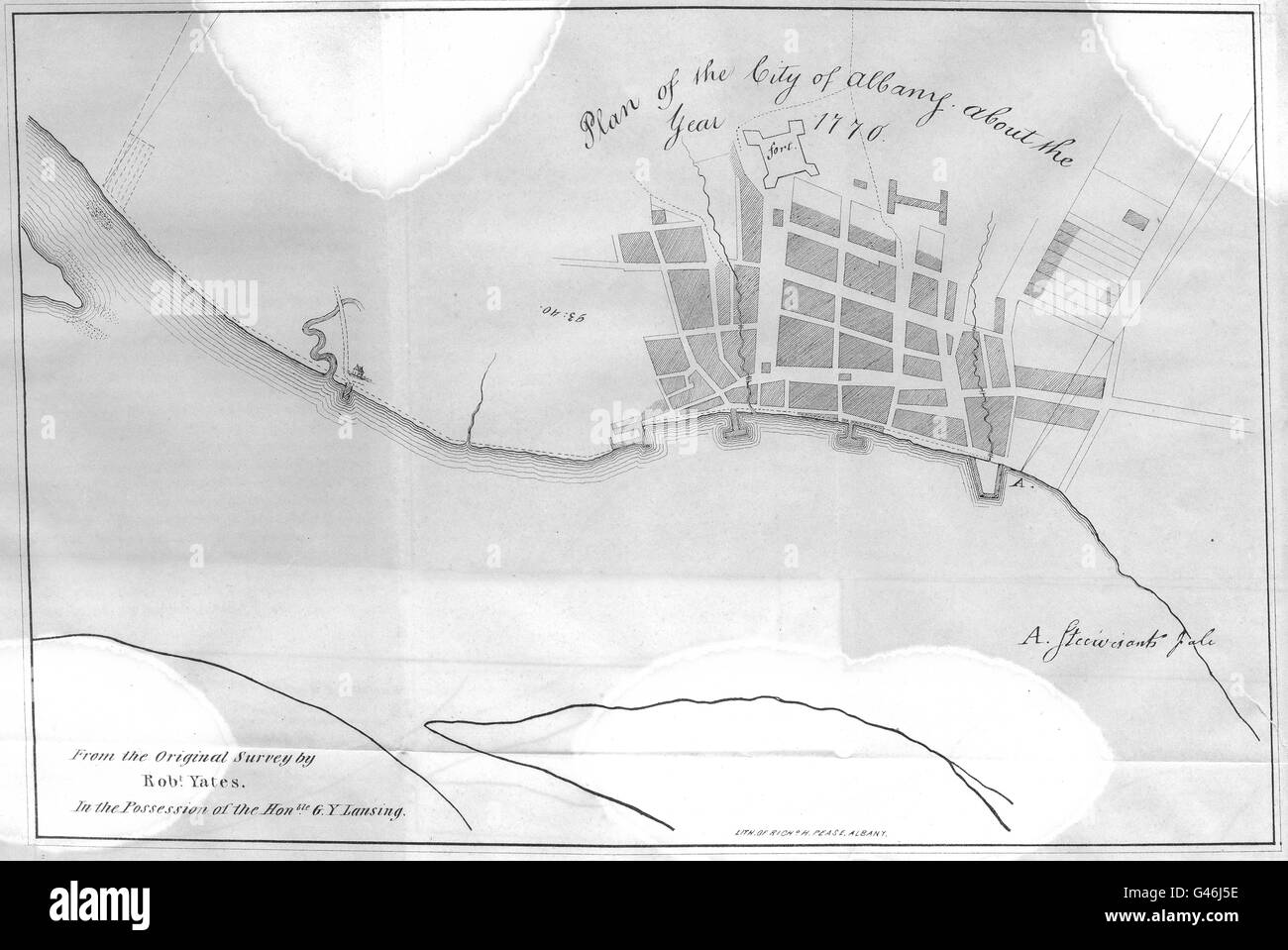 NEW YORK STATE: Plan der Stadt Albany um das Jahr 1770, 1850 alte Karte Stockfoto