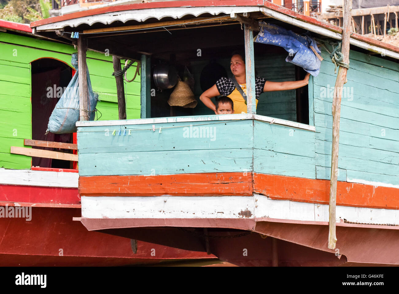 Boot auf dem Mekong Stockfoto