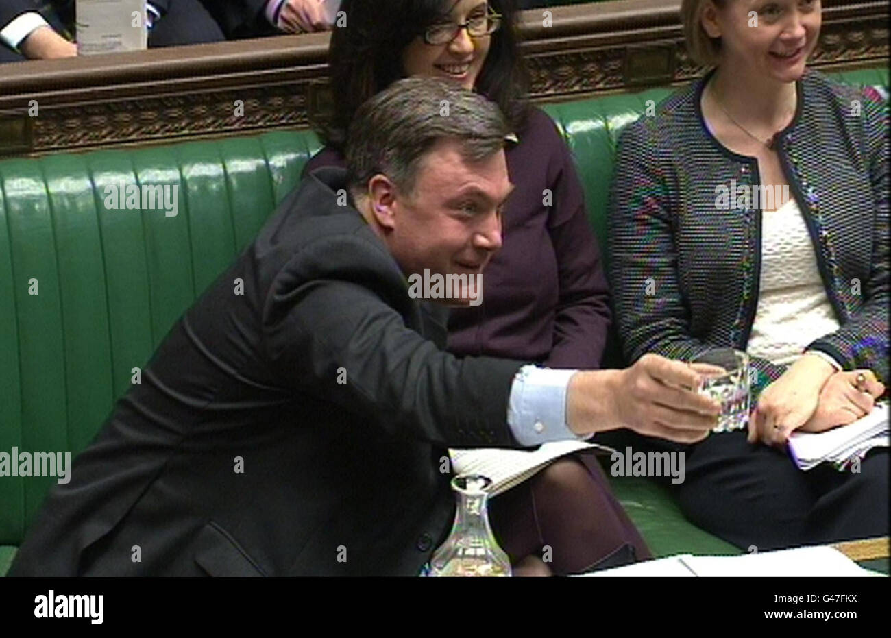 Schattenkanzler Ed Balls während der Fragen des Premierministers im Unterhaus, London. Stockfoto