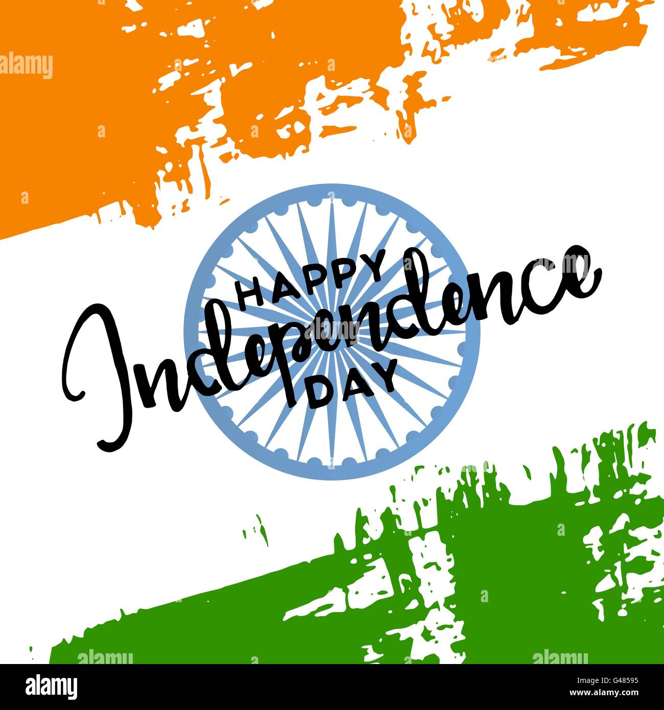 Happy Independence Day India. 15. August. Handschriftlich Schriftzug. Moderne Kalligraphie. Vektor-Schriftzug über abstrakte indische f Stock Vektor