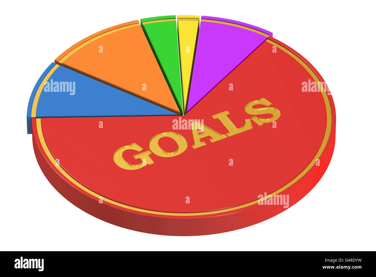 Business-Ziele-Konzept mit Kreisdiagramm, 3D-Rendering isolierten auf weißen Hintergrund Stockfoto