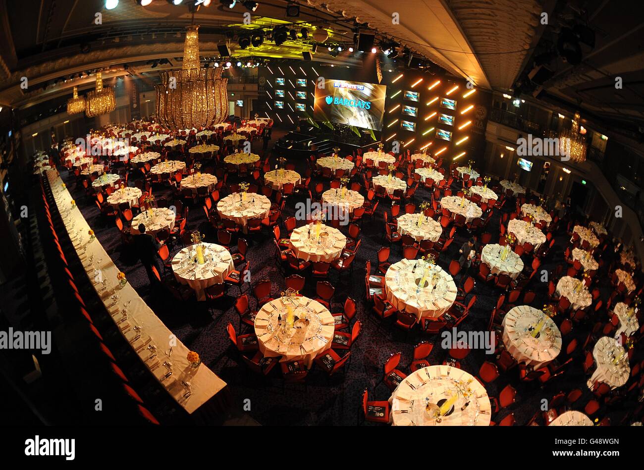 Allgemeine Ansicht der Tische im PFA Player Des Jahres Auszeichnungen 2011 im Grosvenor House Hotel Stockfoto