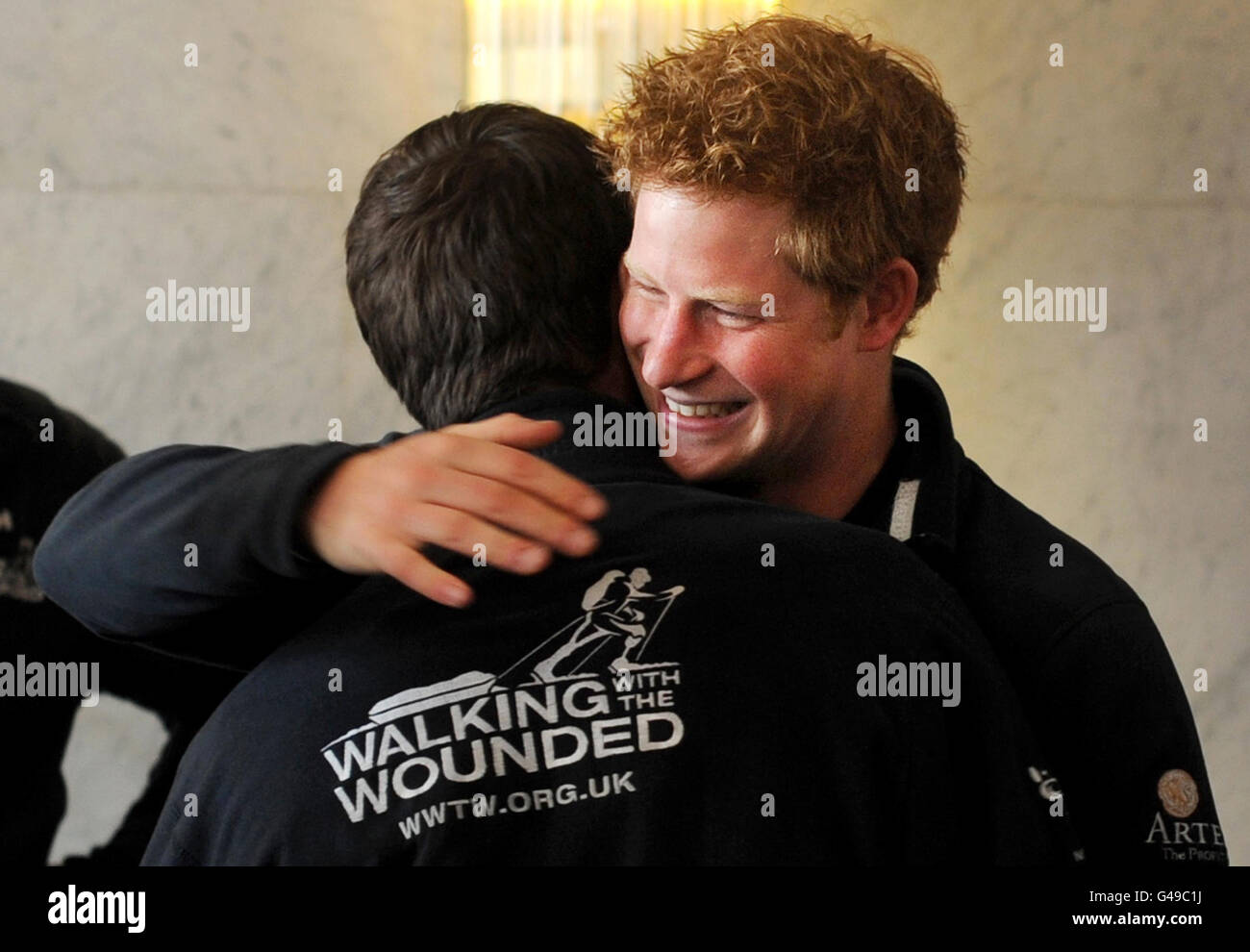 Prinz Harry bei einem Empfang für den Spaziergang mit dem verwundeten Expeditionsteam, im Zentrum von London. Stockfoto