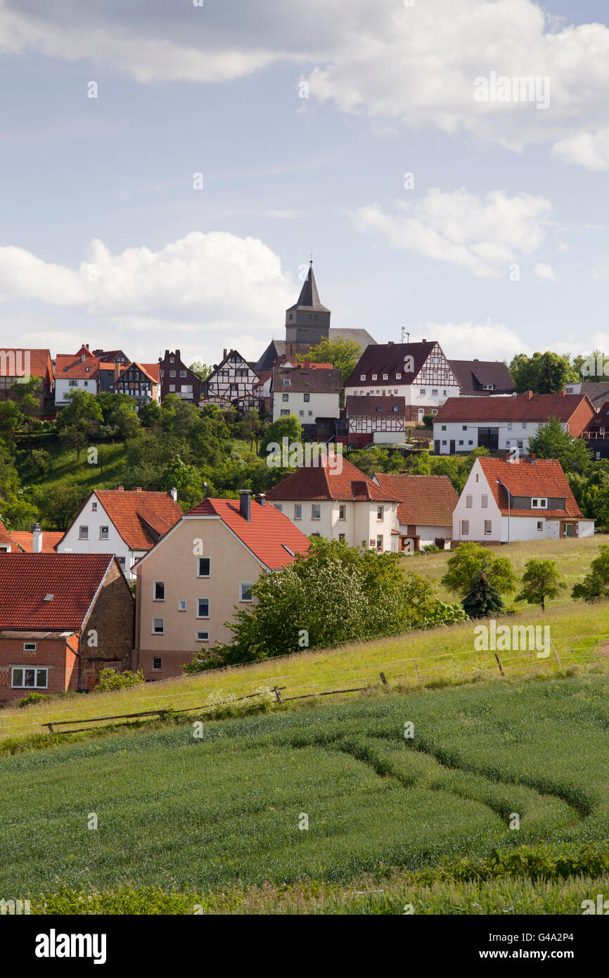 Blick auf das Dorf von Waldeck, Waldecker Land/Region, Edertal Valley, Hessen, PublicGround Stockfoto