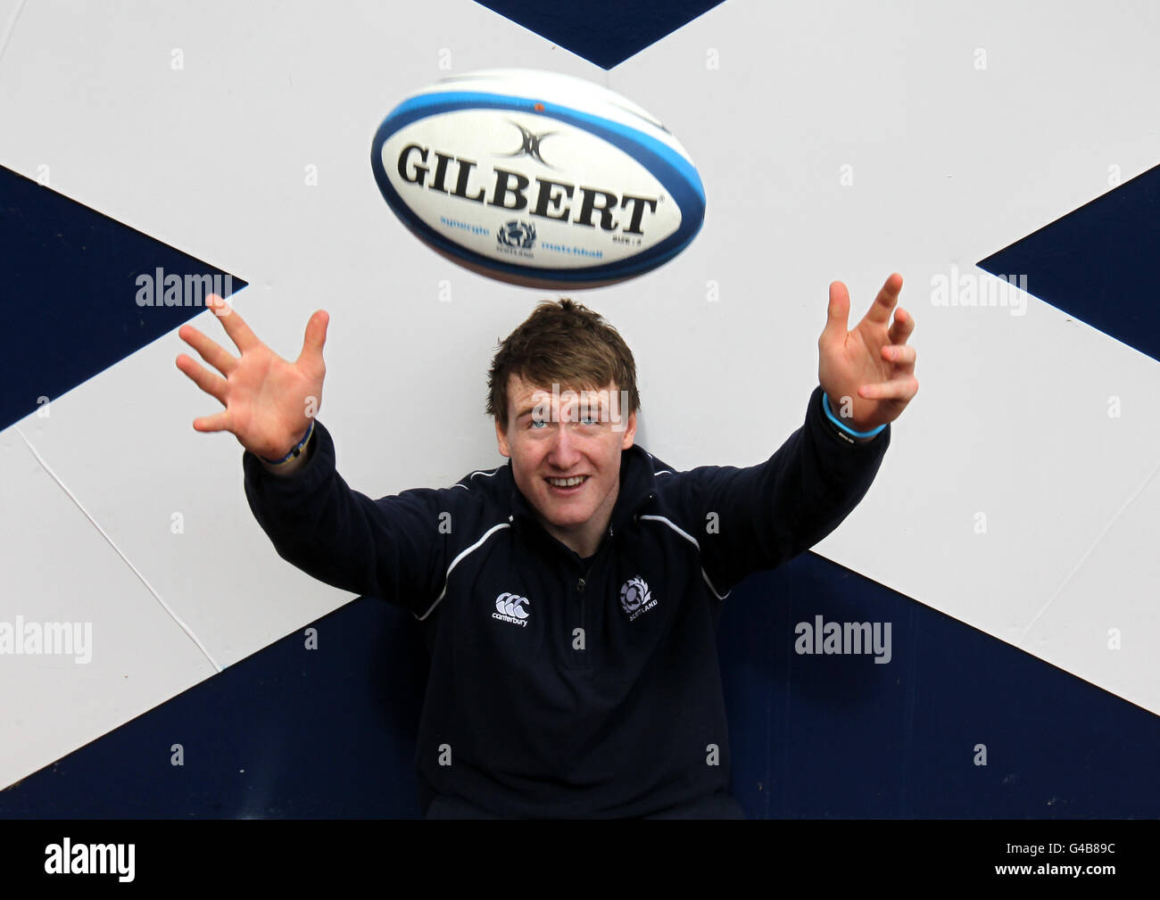 Schottland unter 20 Spieler Stuart Hogg, bevor er zur U20 IRB Junior World Championship auftrat, die in Italien im Murrayfield Stadium, Edinburgh, stattfindet. Stockfoto