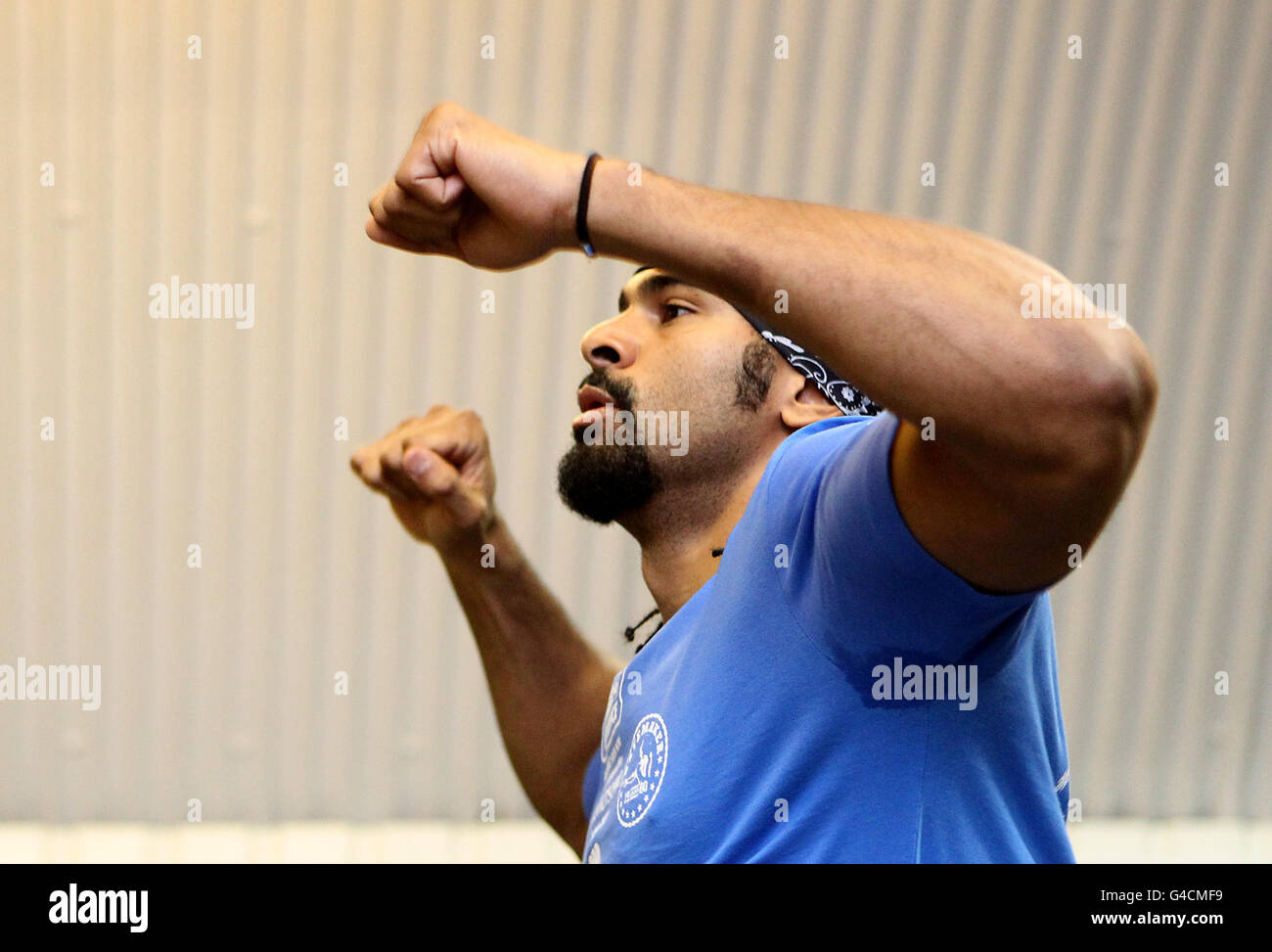 Boxer David Haye während des offenen Trainings im Hayemaker Boxing Gym, London. Stockfoto