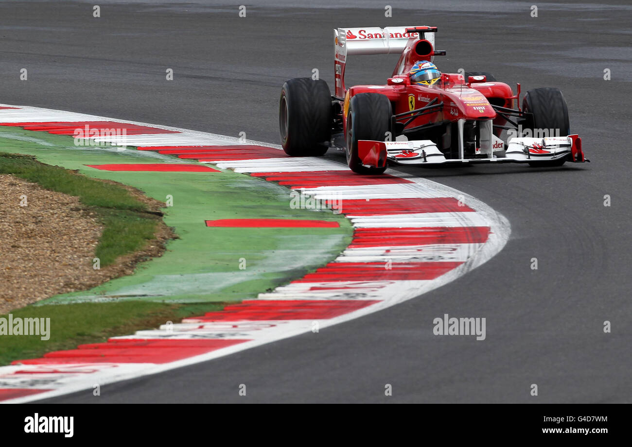 Ferraris Fernando Alonso beim Formel 1 Santander British Grand Prix auf dem Silverstone Circuit, Northampton. Stockfoto