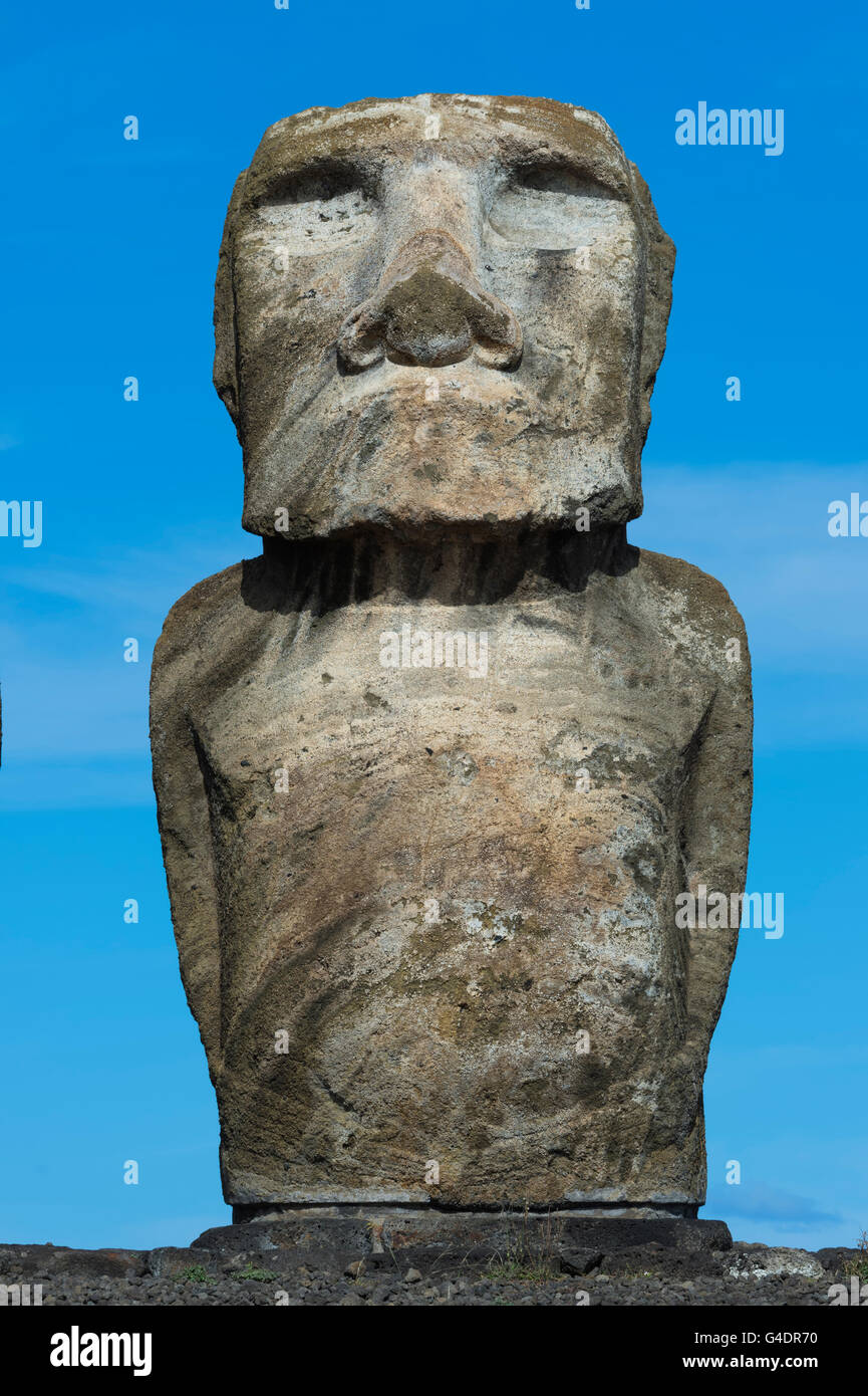 Moai, Ahu Tongariki, Rapa Nui Nationalpark, Osterinsel, Chile, UNESCO-Welterbe Stockfoto