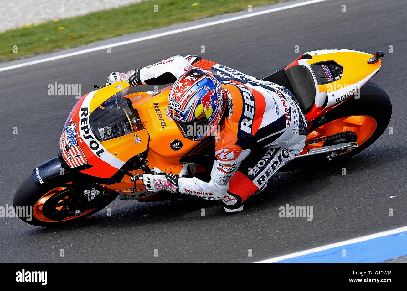 Motorradfahren - Moto GP Australien - Phillip Island, Australien. Nicky Hayden (USA) fährt für Repsol Honda, beim morgendlichen Training auf Phillip Island. Stockfoto