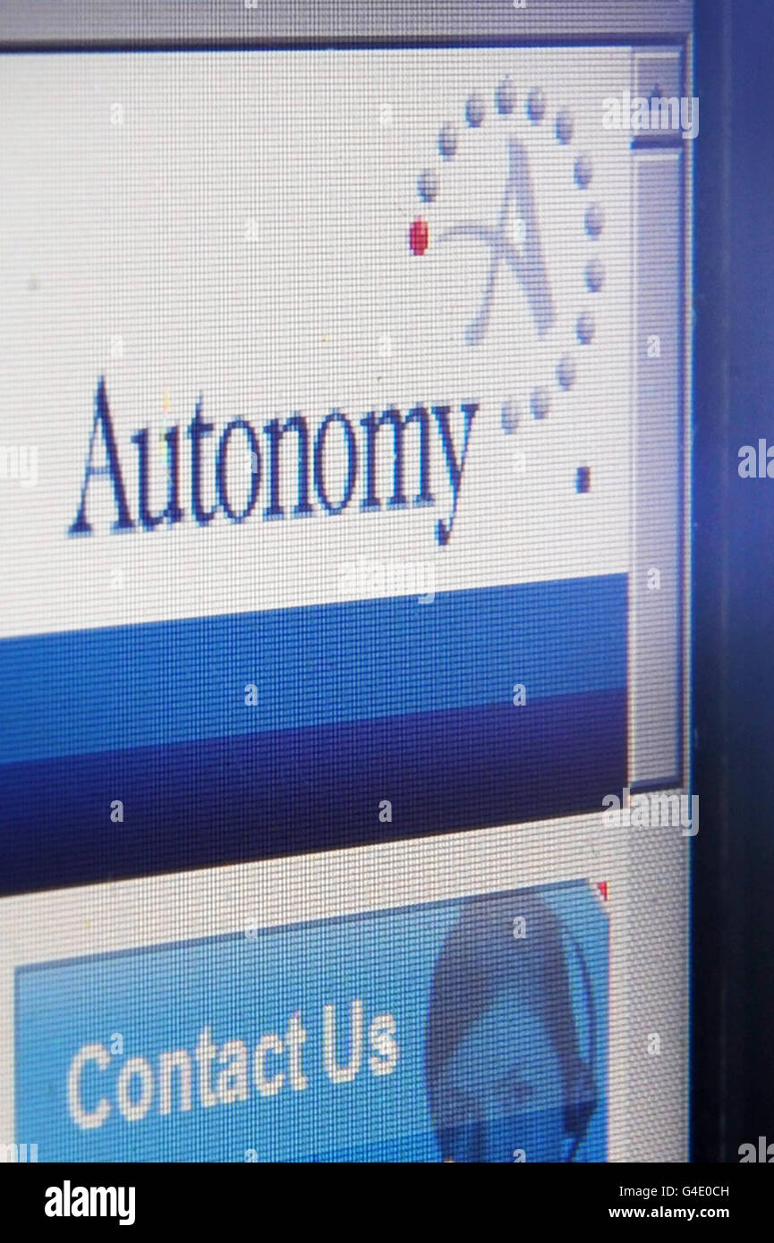 Ansicht der Webseite des in Cambridge ansässigen Software-Unternehmens Autonomy Corporation auf dem Bildschirm. Stockfoto