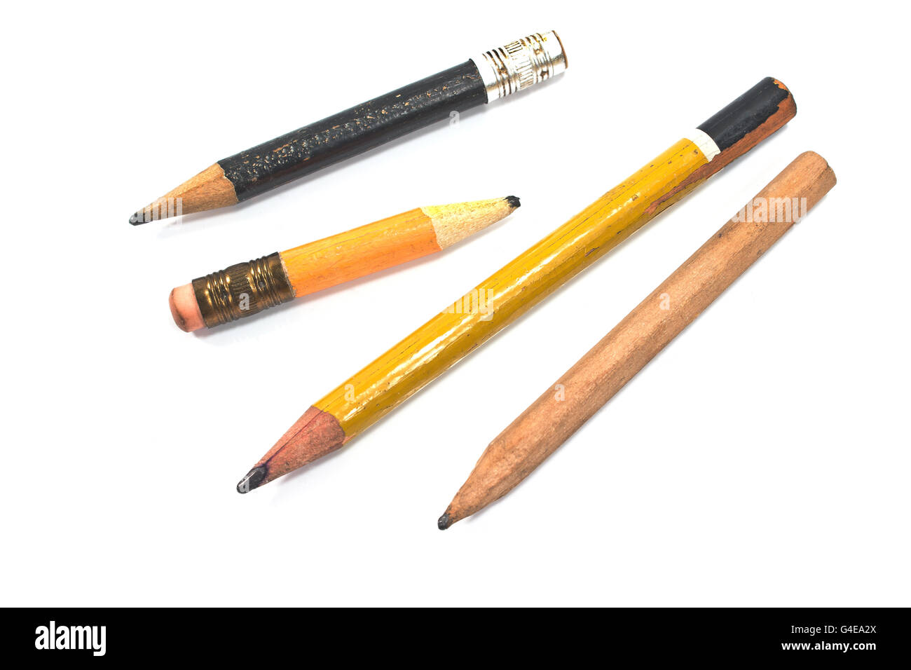 Gebrauchte Holz Bleistift isoliert auf weiss Stockfoto