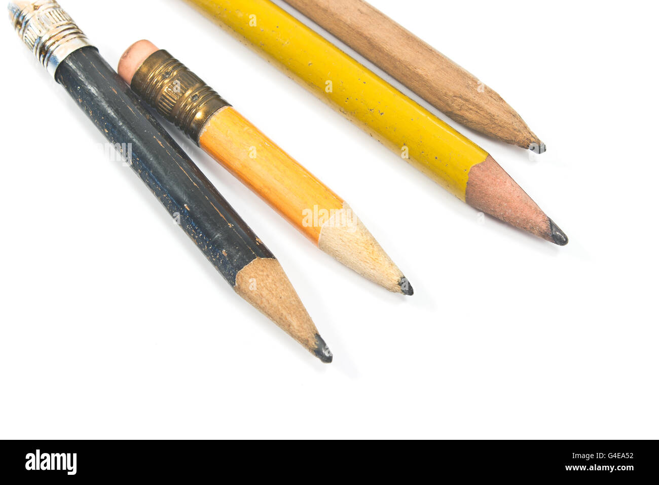 Gebrauchte Holz Bleistift isoliert Stockfoto