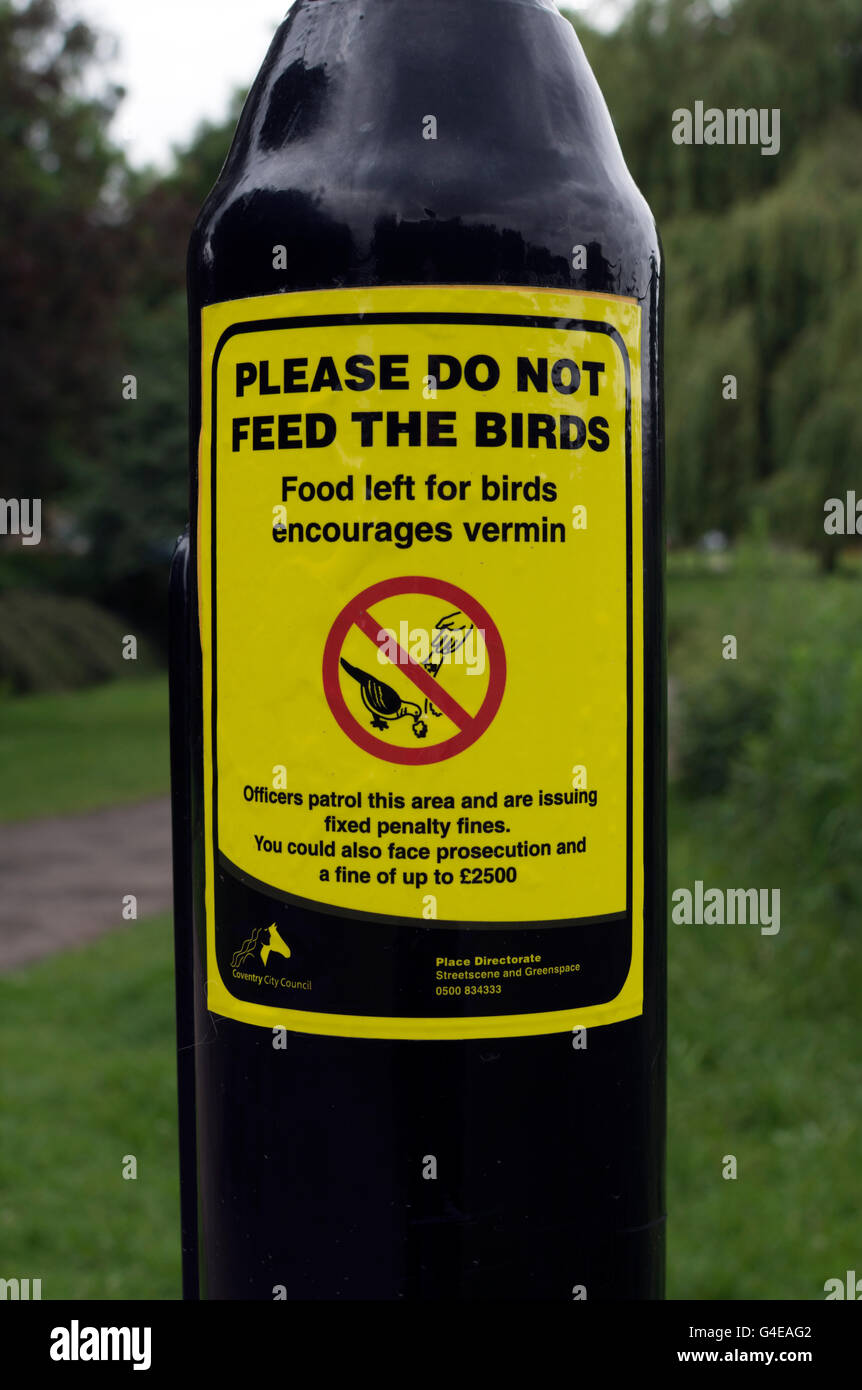 Bitte melde nicht füttern die Vögel, Quinton Pool, Cheylesmore, Coventry, UK Stockfoto